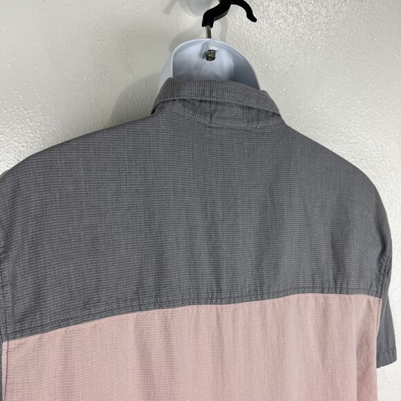 Vans Button Up Shirt Men Large Grey Peach Short Sleeve Casual Top Off The Wall - Picture 8 of 13